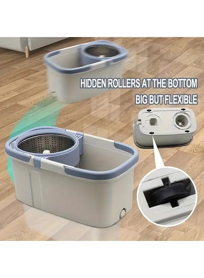 Grey Double Handle Rotating Mop And Bucket Set With 2 Pads And Wheels - Image 5